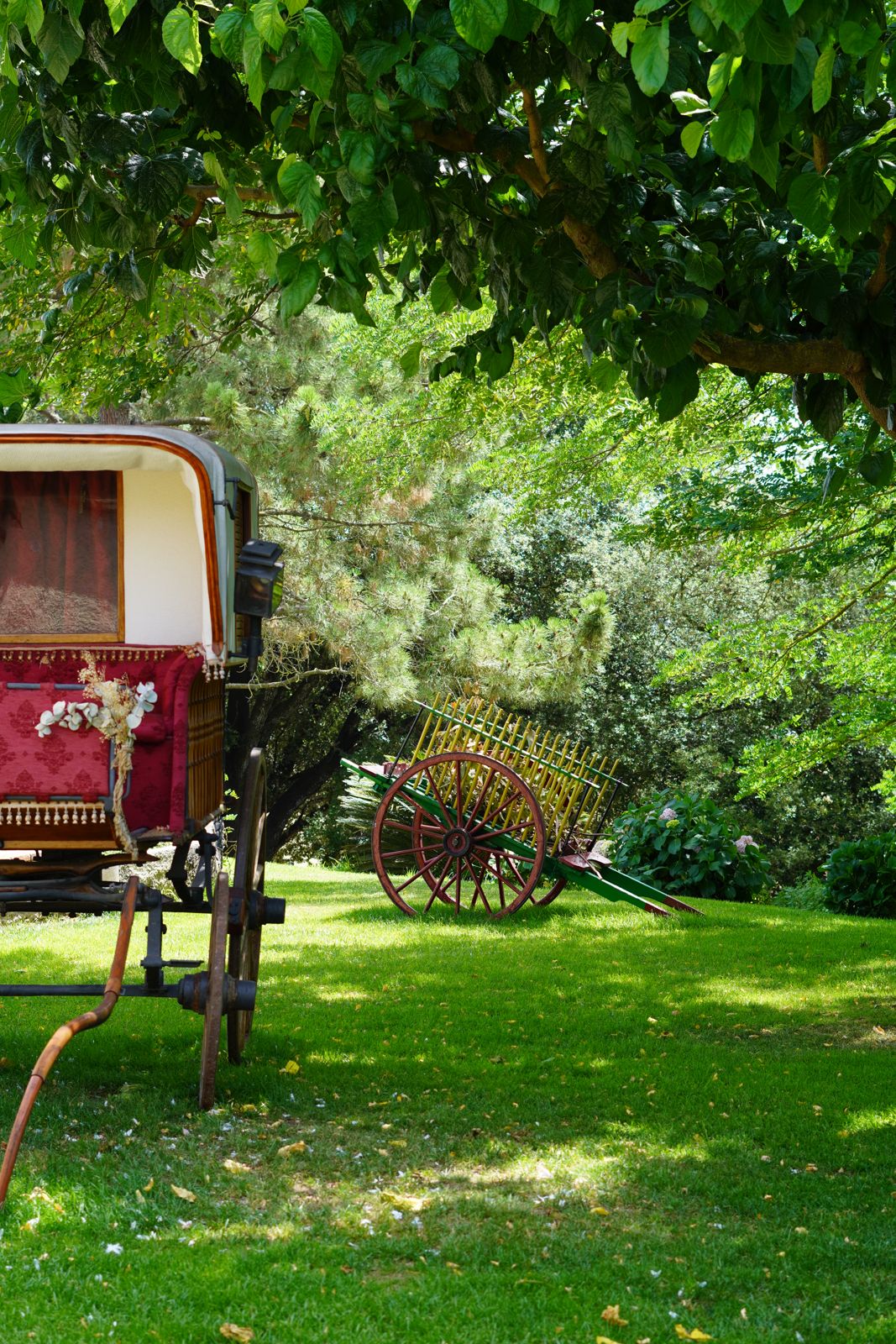 Carro antiguo en el jardín